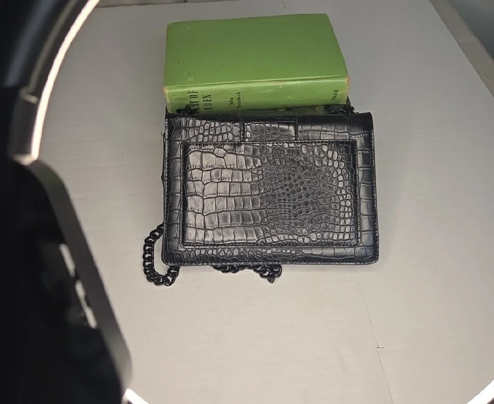 Badgely Mischka Black Vegan Croc-Embossed Chain Shoulder Bag